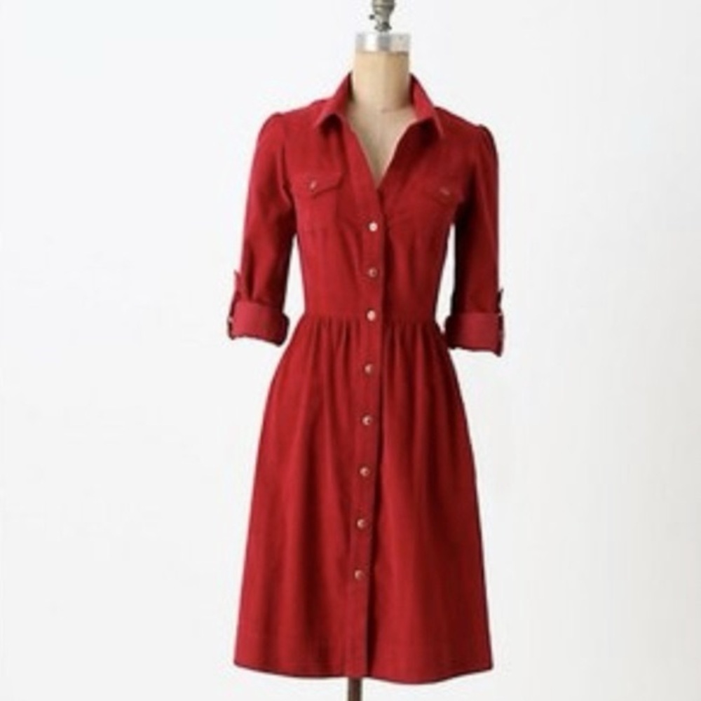 Anthropologie Fei Red Corduroy Shirtdress